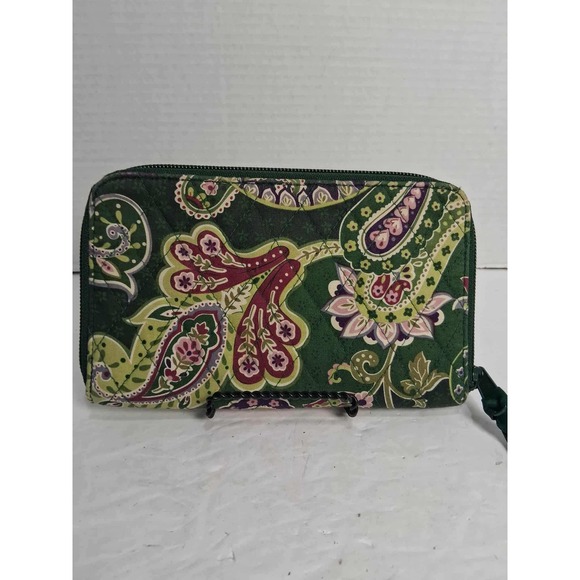 Vera Bradley‎ Wallet Zip Around Paisley Green Pink Purple Organizer Clutch READ - Picture 2 of 11